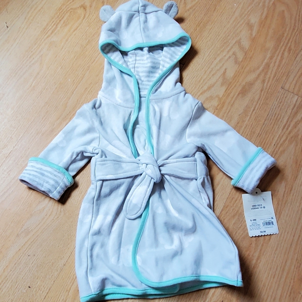 Cloud Island Gray and Mint Kids Pajama Robe